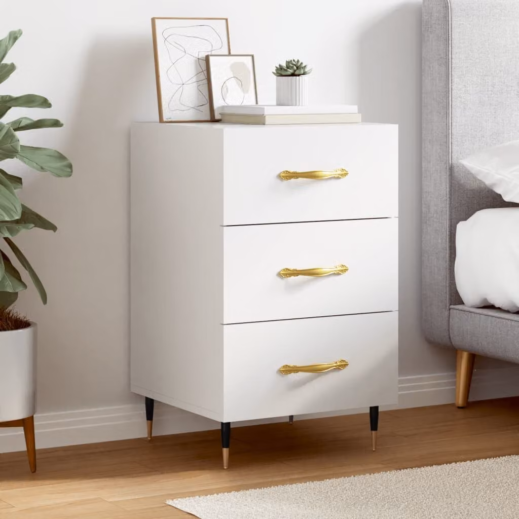 Comodino moderno vidaXL in legno e metallo bianco L/P/H: 40 x 40 x 66 cm