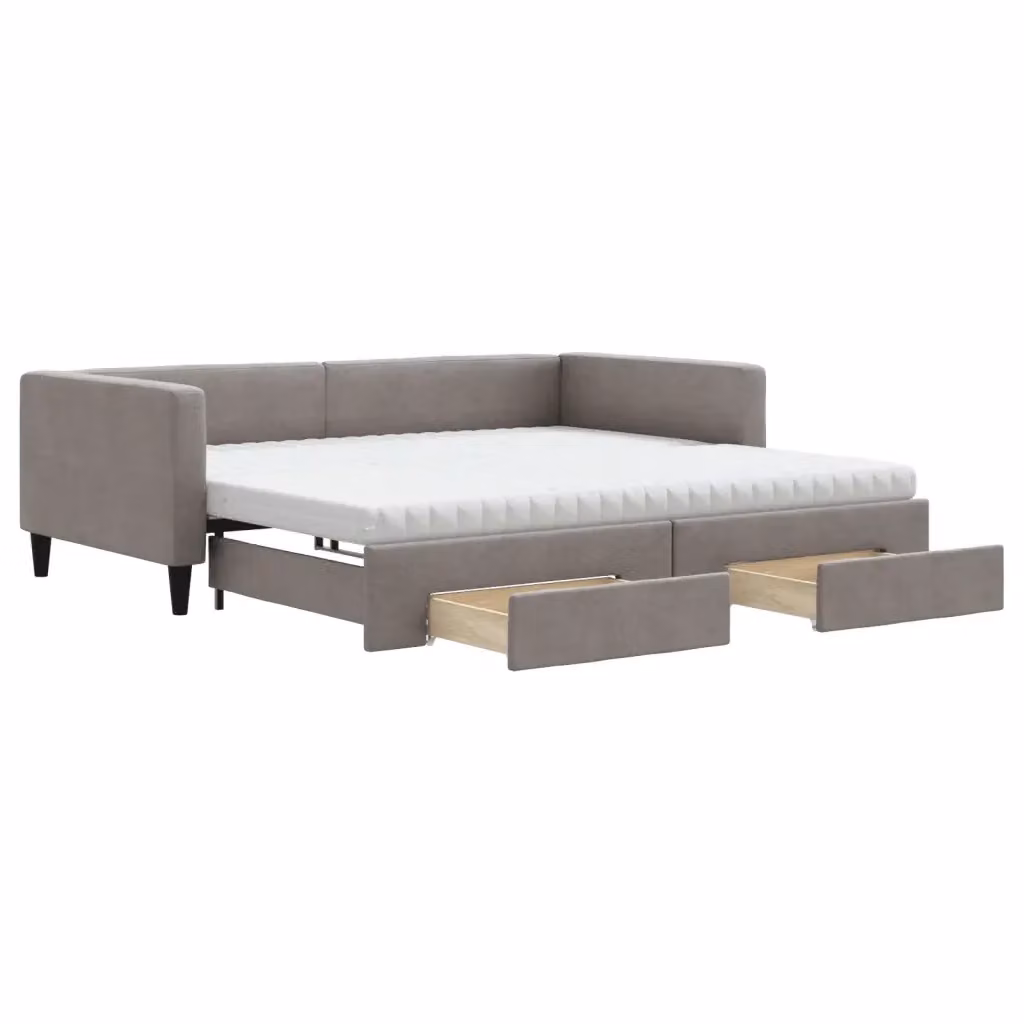 Divano Letto Estraibile con Cassetti vidaXL in Tessuto Beige o Grigio per Soggiorno e Camera da Letto L/P/H: 223 x 110 x 68 cm, Dimensioni Letto: 100 x 200 cm – 2
