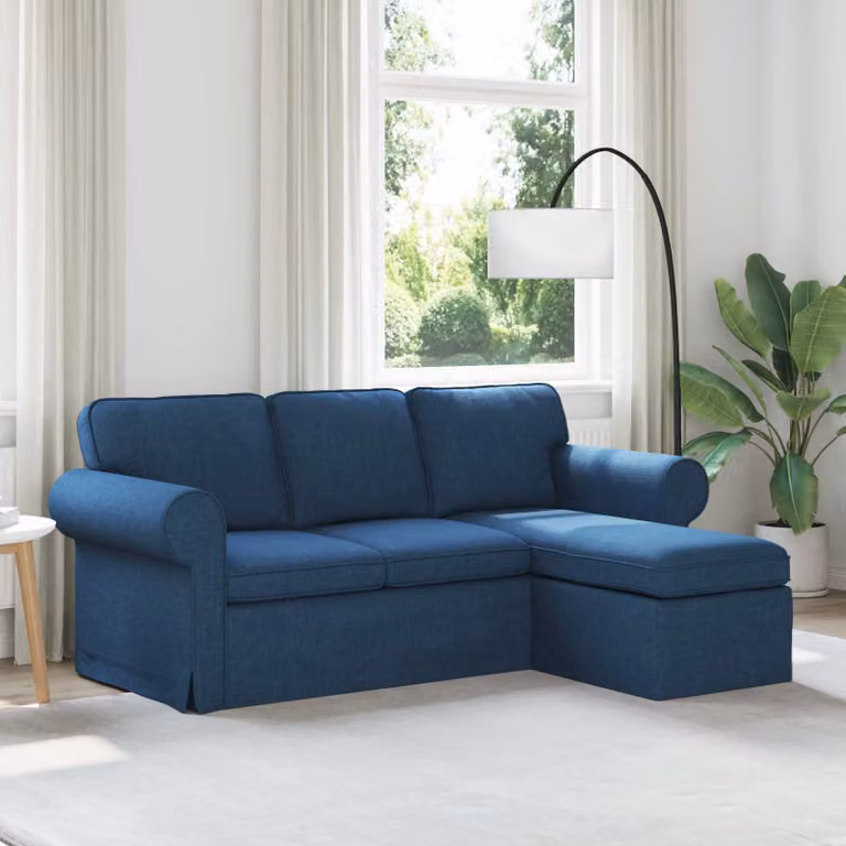 Divano angolare a L vidaXL blu con struttura in metallo e rivestimento in tessuto, L/P/H: 195 x 138 x 80 cm