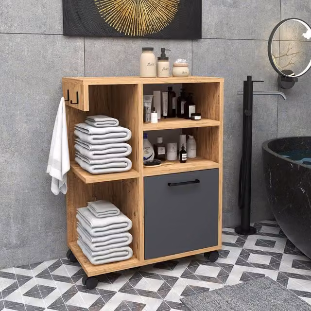 Armadio Multiuso DMORA con 1 Anta e 5 Ripiani, Marrone Rovere, L: 60 cm, H: 81 cm, P: 35 cm