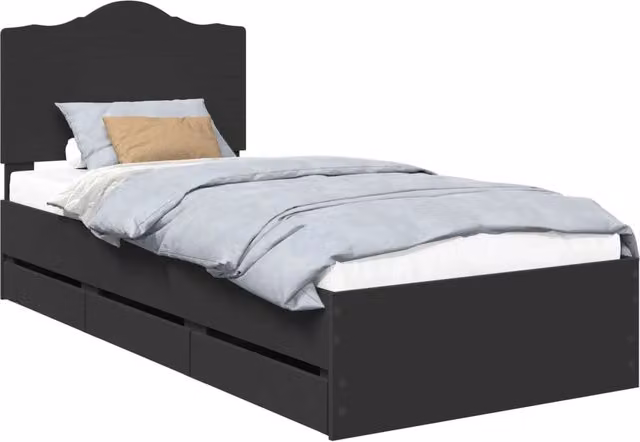 Letto singolo | Letto per adulti | Struttura del letto Nero 100 x 200 cm Legno Ingegnerizzato