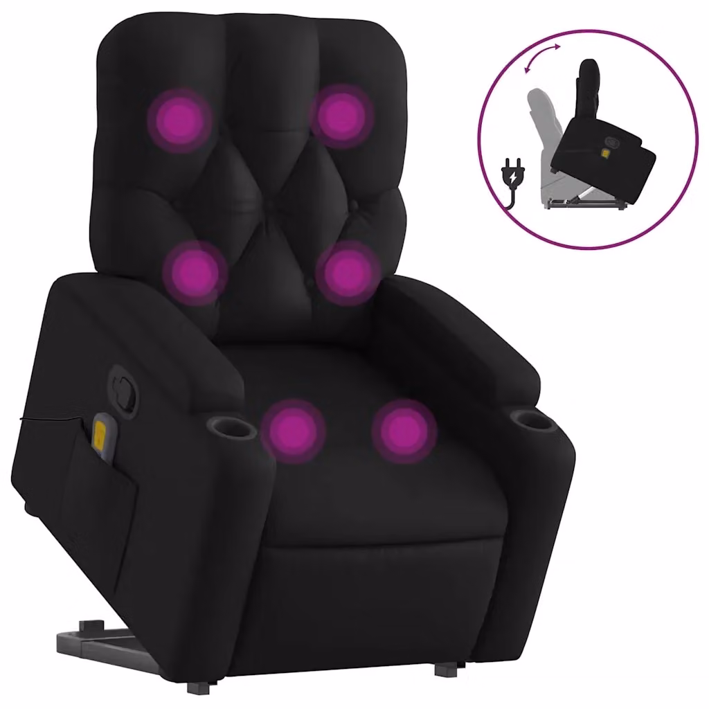 Poltrona Alzapersona Reclinabile con Assistenza Elettrica vidaXL in Similpelle Nera con Braccioli e Imbottitura in Schiuma – 2