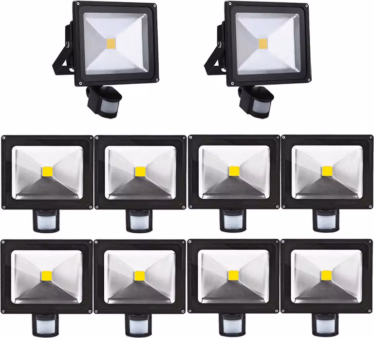 Greenmigo 10X Faretto LED da 30 W con sensore di movimento, luce bianca calda, illuminazione d'oggetti, faretto da esterno, faretto da parete, proiettore, lampada da giardino, IP65, 85 V-265 V