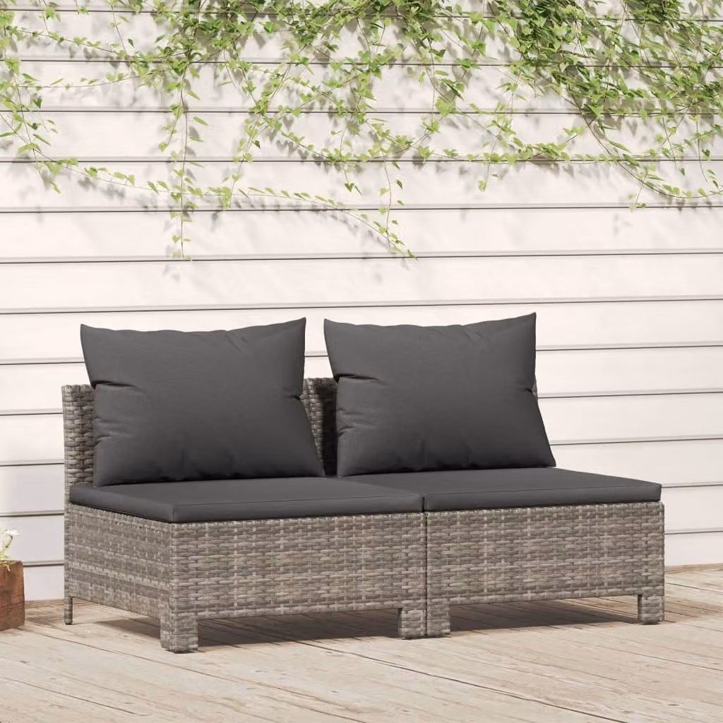 The Living Store Divano da giardino a 2 posti con cuscini in Poly Rattan grigio