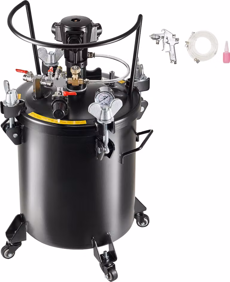 SucceBuy Serbatoio a pressione per vernici a spruzzo, 30 l/7,5 gal. serbatoio di miscelazione completamente automatico, pressione regolabile 70 psi, incl. pistola a spruzzo e tubi flessibili per uso domestico e industriale