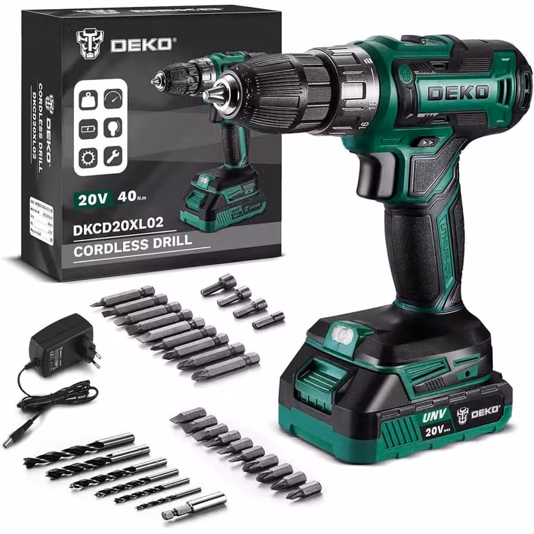 Set di avvitatori a batteria da 20V, 30 pezzi, con 18+1 livelli di coppia, 40Nm di coppia massima, trapano a 2 velocità e luce LED