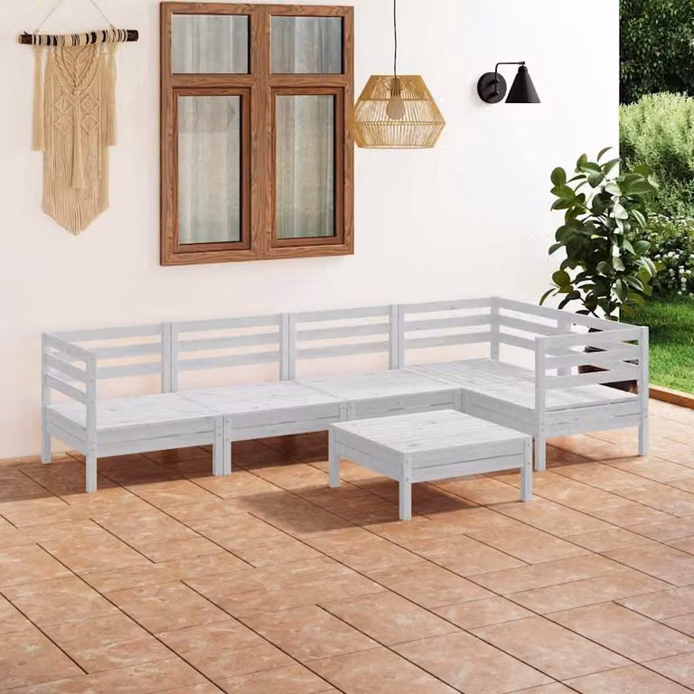 vidaXL Set Salotto da Giardino 6 pz a L in Legno di Pino Bianco con Cuscini