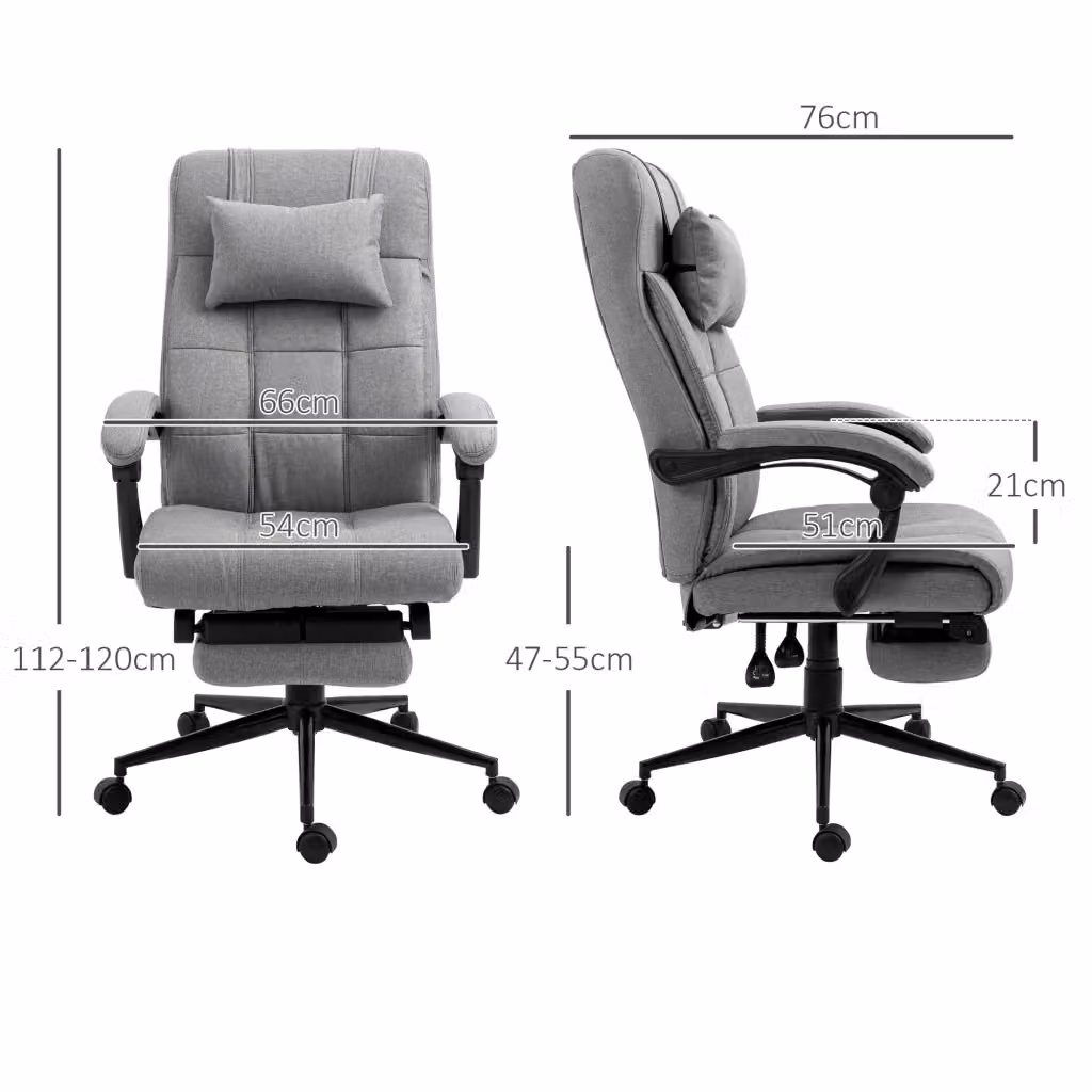 Sedia da ufficio ergonomica WISHDOR girevole a 360 gradi con poggiatesta, braccioli e struttura in metallo, rivestimento in lino grigio chiaro, H: 120 cm, L: 66 cm, P: 120 cm – 2