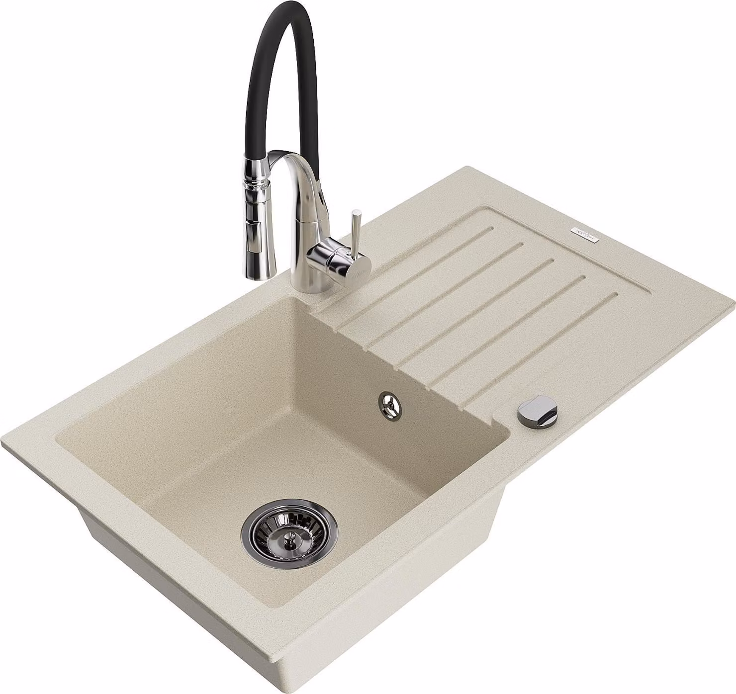 Mexen Pablo lavello in granito a 1 vasca con scolapiatti e rubinetto da cucina Aster, beige - 6510-69-73450-07-B