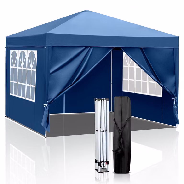 Gazebo da esterno 3x3 metri, colore blu, impermeabile, con protezione UV 50+, dotato di 4 pannelli laterali, realizzato in tessuto Oxford 420D