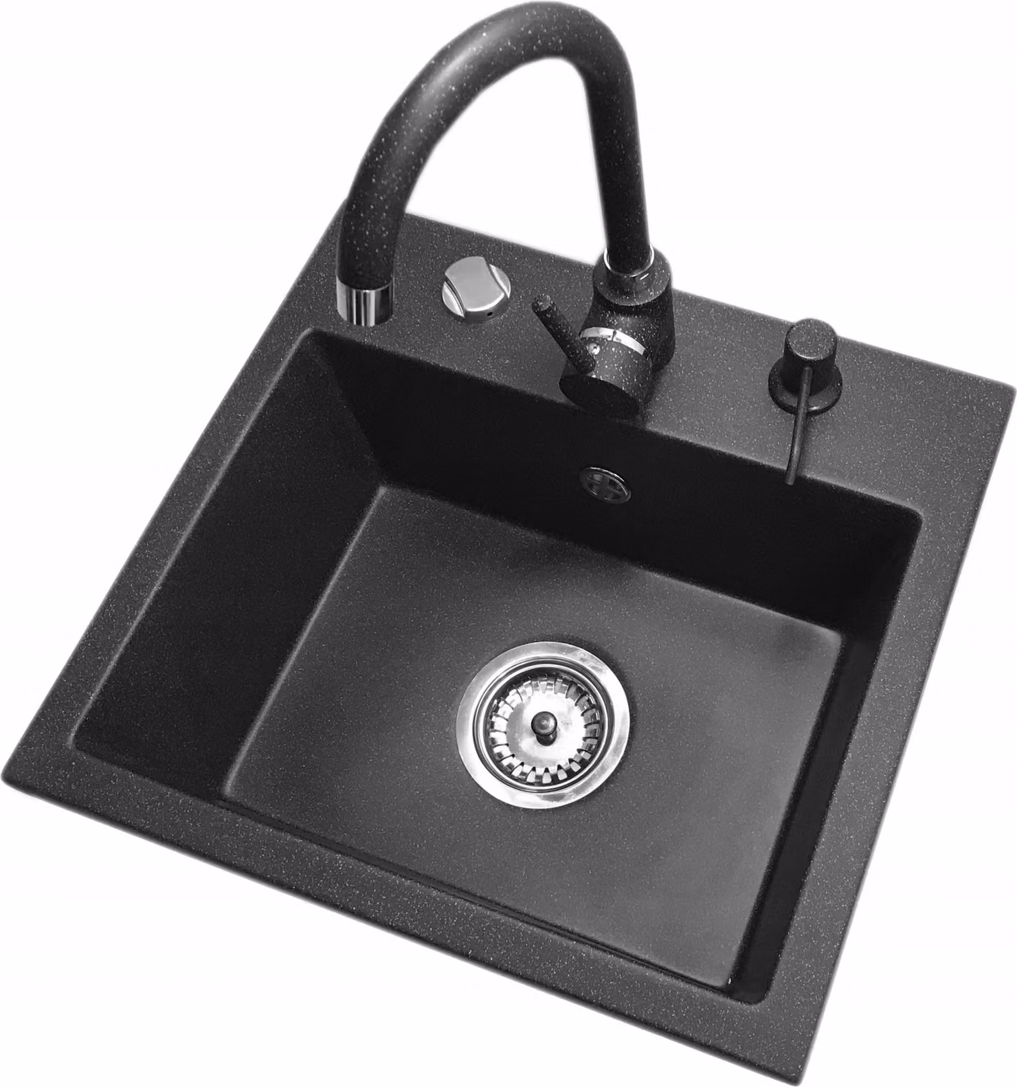 Granitan - Lavello in granito - Lavello da cucina - 45x42 cm - Nero - con rubinetteria BETA e sifone - Lavello - MINI
