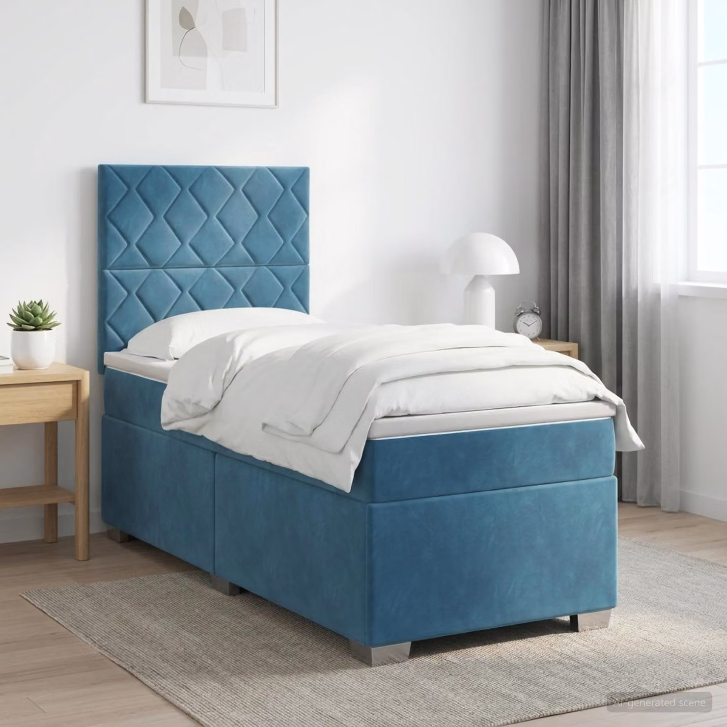 Letto box spring con materasso vidaXL in velluto blu, L 200 x L 80 cm