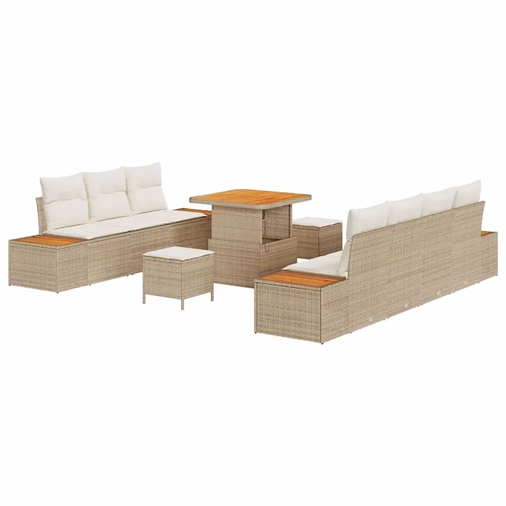 Set Divano da Giardino vidaXL 10 Pezzi in Polyrattan Beige con Cuscini e Tavolino – 2
