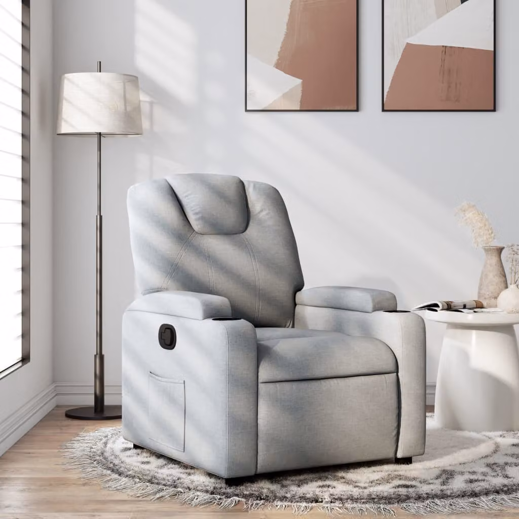 vidaXL Poltrona reclinabile moderna in tessuto grigio con braccioli e leva manuale – 1