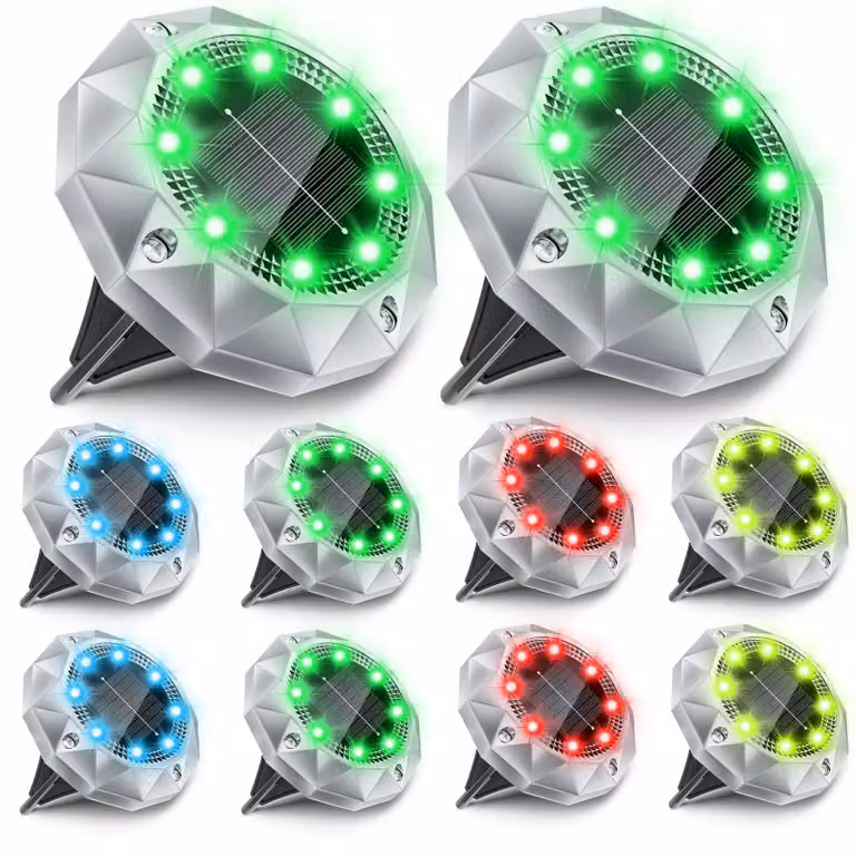 Confezione da 10 lampade solari RGB da esterno, grado di protezione IP65, design a diamante, 8 LED