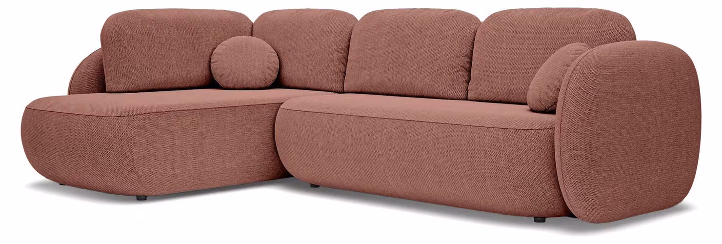 Divano angolare con funzione letto, modello Olemo, lato sinistro, colore rubino/seppia