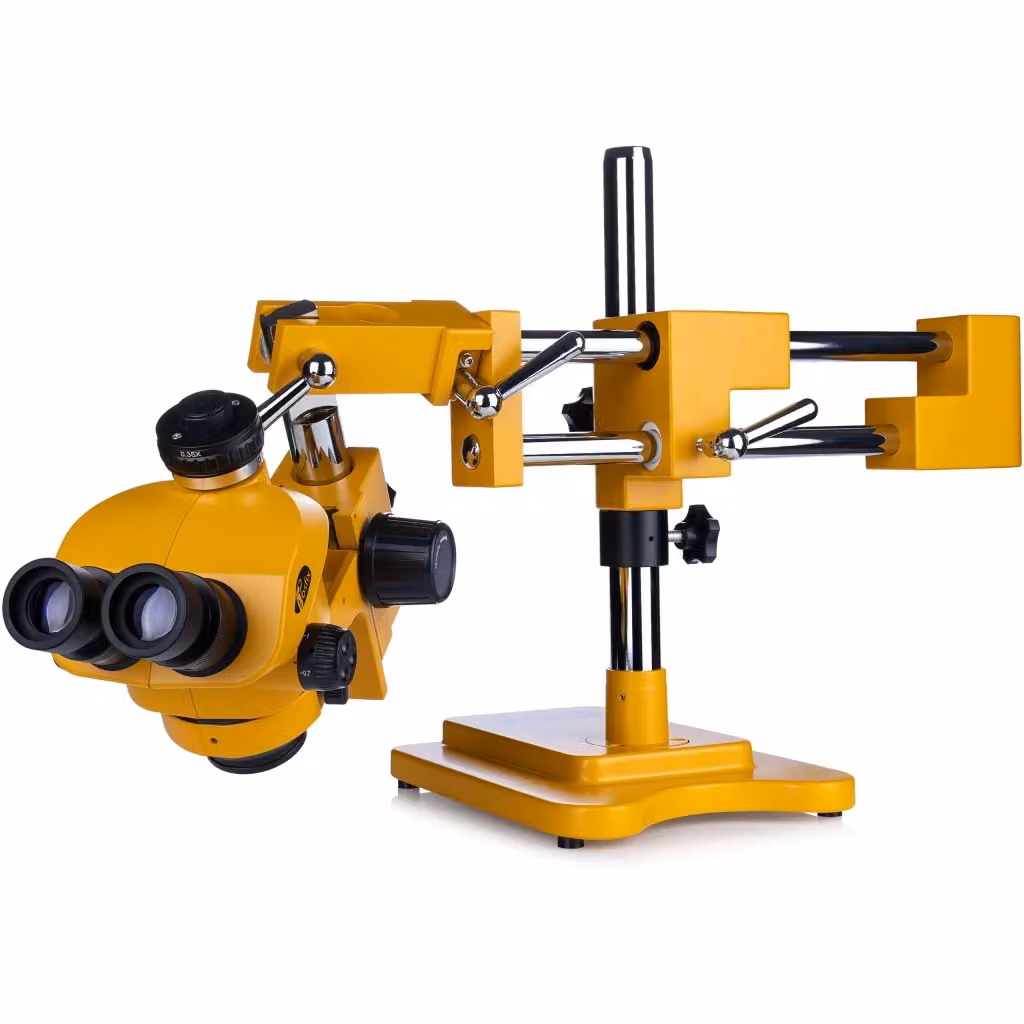 Microscopio Trinoculare Stereoscopico Rosfix Jupiter Pro MSJP-T-SDMS1 con Zoom 7x-50x, Testa 360° e Ottica Greenough in vetro arancione e giallo – 2