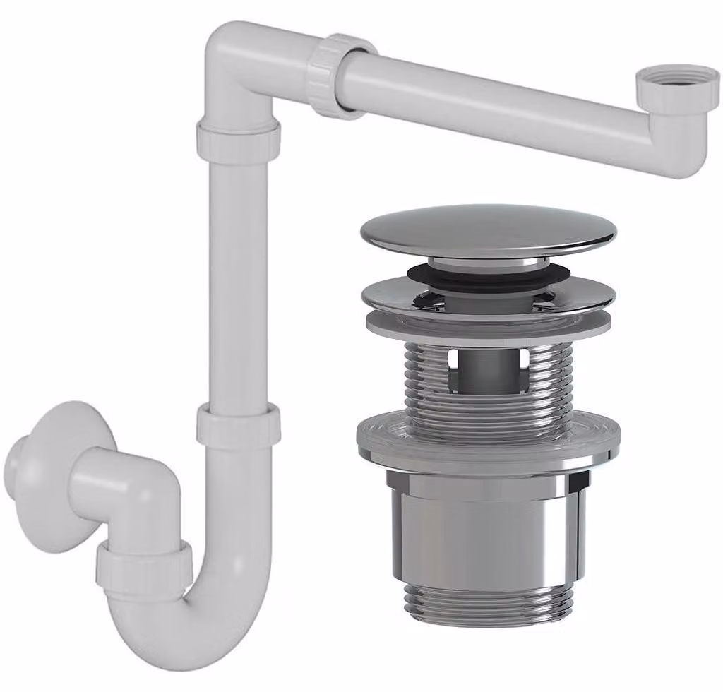 CERANO - Sifone per lavabo/mobili, salvaspazio - DN32/250-700 mm - bianco con scarico click-clack e troppopieno - plastica - 35/50 mm - cromato