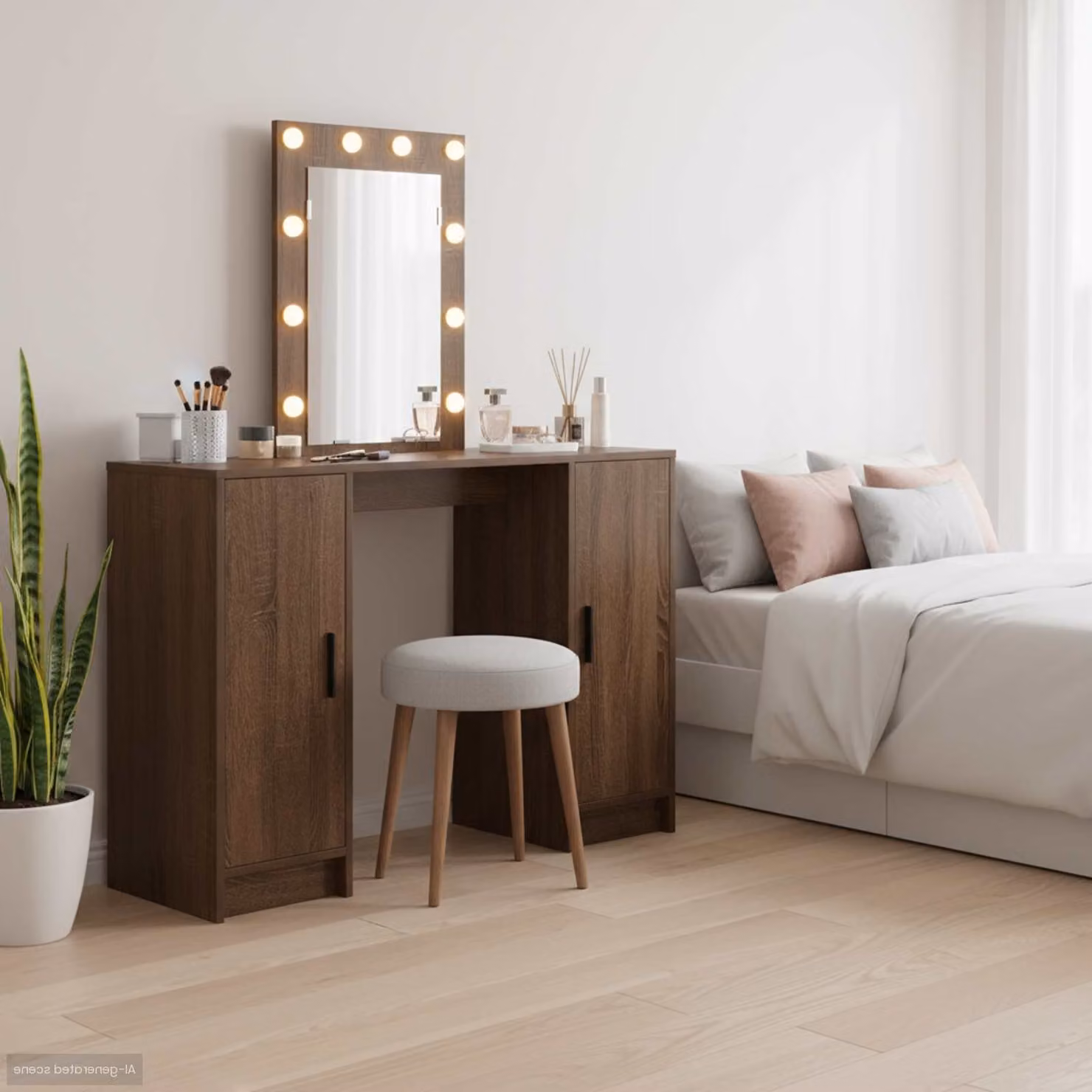 vidaXL Tavolo da Trucco Moderno in Legno Marrone L: 102 cm, P: 33 cm, H: 135 cm
