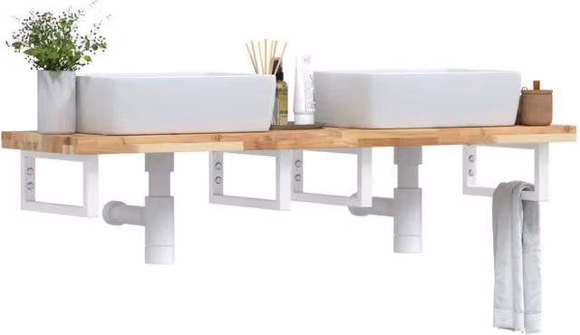 Ripiano a parete per lavabo vidaXL in legno di acacia e metallo bianco