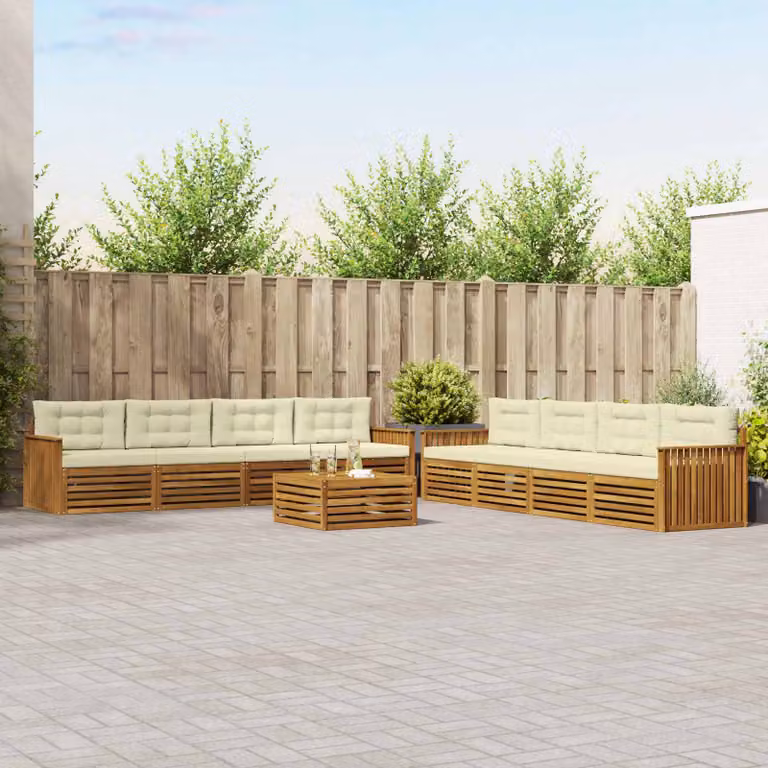 Set di divani da esterno vidaXL 9 pezzi in legno di acacia con cuscini beige e marrone per giardino e terrazza