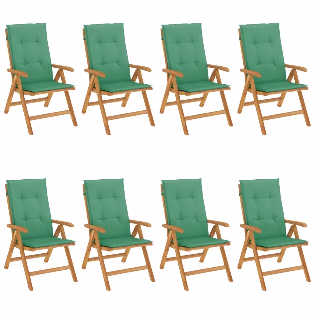 Set di 8 sedie pieghevoli reclinabili vidaXL in legno di teak con cuscini verdi per giardino – 2