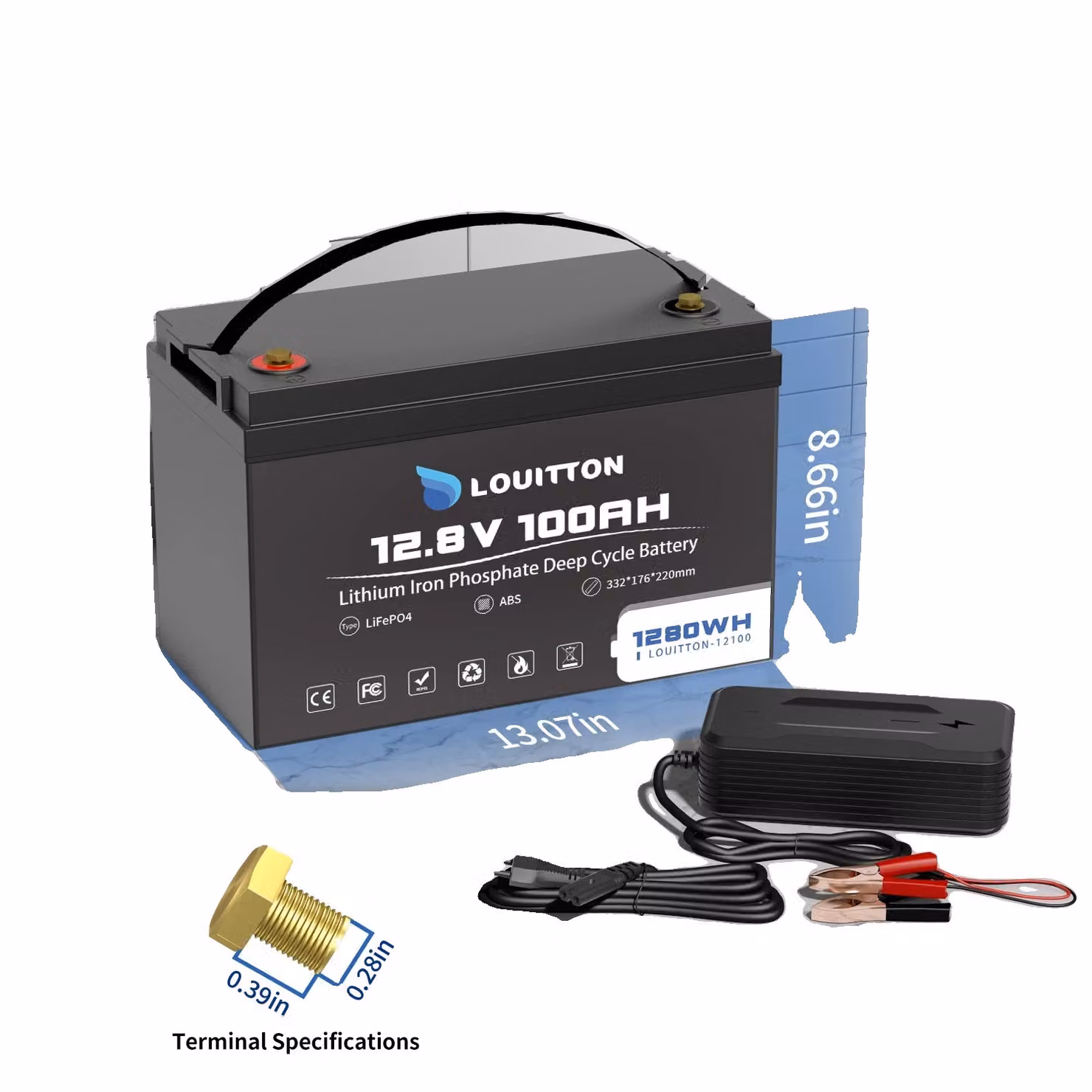 Batteria da 12 V 100 Ah, durata di 10 anni, 6000 cicli, 12 V 100 Ah
