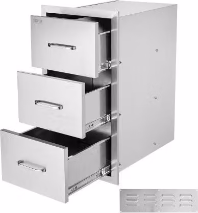 VEVOR Cassetti per Cucina da Esterno in Acciaio Inossidabile Argento, Organizzatore a Triplo Accesso per Isola Barbecue, L/P/H: 47 x 57 x 57 cm