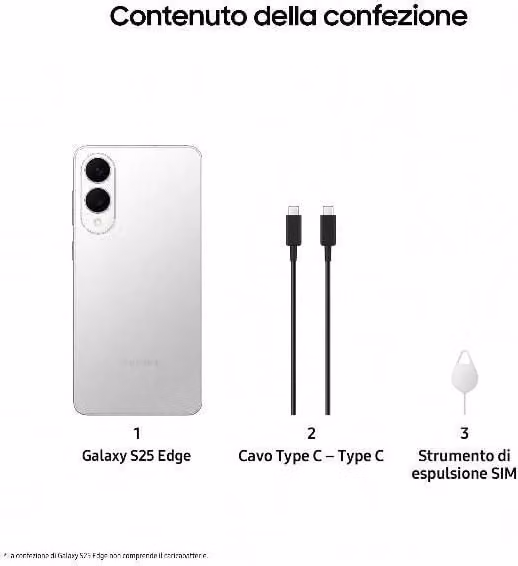 Samsung Galaxy S25 Edge Smartphone AI con Display 6.7 pollici QHD+ Dynamic AMOLED 2X, Fotocamera 200MP, RAM 12GB, Memoria 256GB, Batteria 3.900 mAh, Colore Titanium Silver - SM-S937BZSDEUE