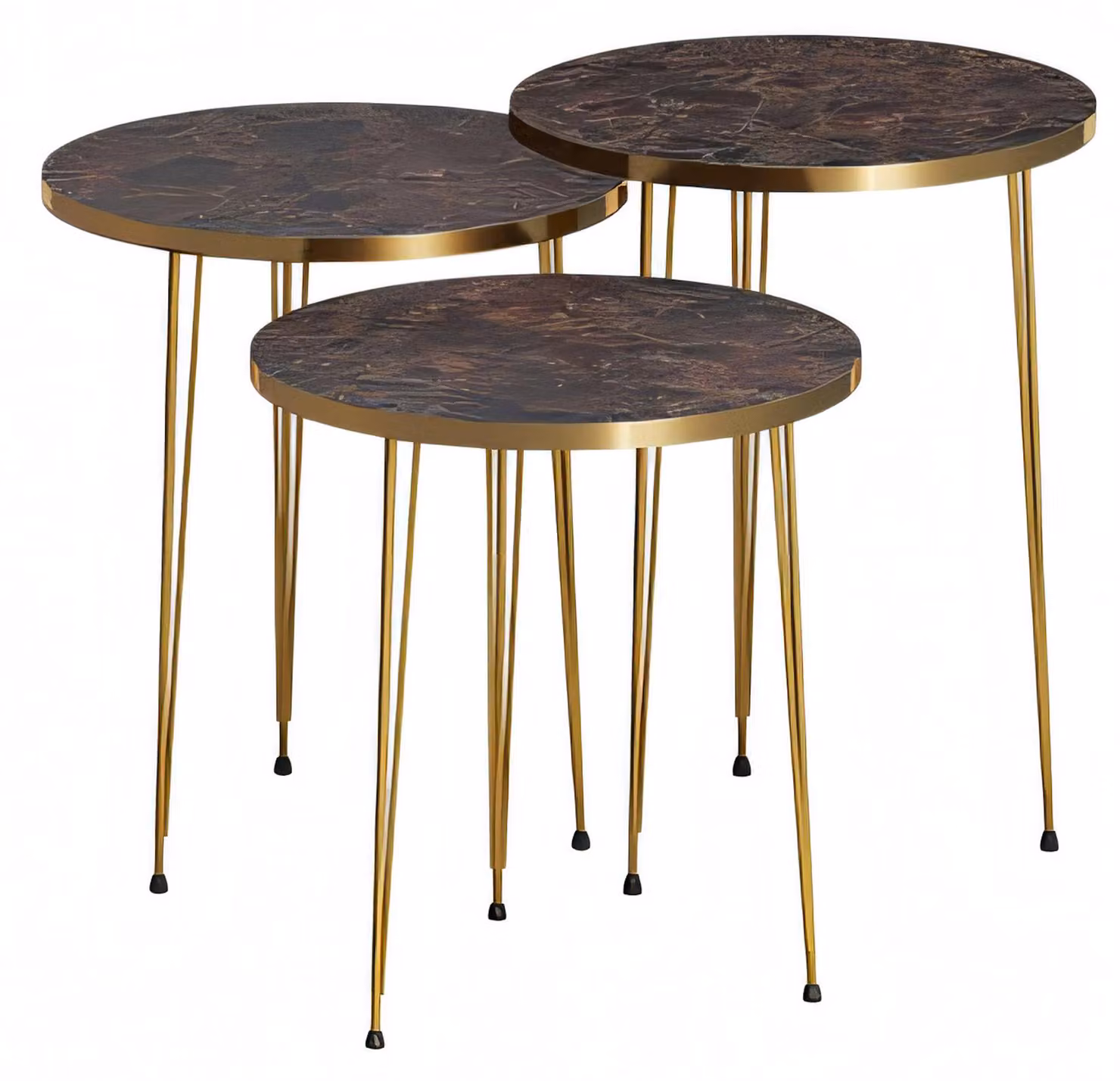 Elegantes braunes Couchtisch-Set aus Holz und Edelstahl