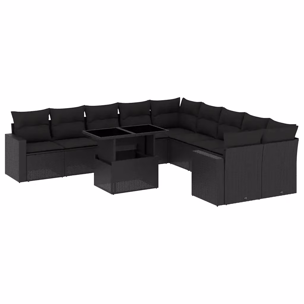 Set di Divani da Giardino vidaXL 11 Pezzi in Polyrattan Nero con Cuscini e Tavolino da Esterno – 2