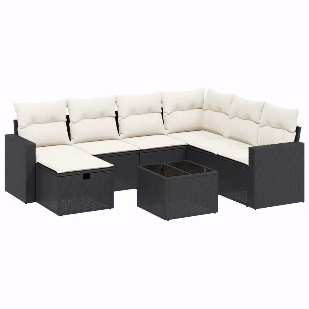 Set Divano da Giardino a L con Cuscini vidaXL, 8 Pezzi, Nero e Bianco, con Tavolino e Struttura in Metallo e Polyrattan – 2