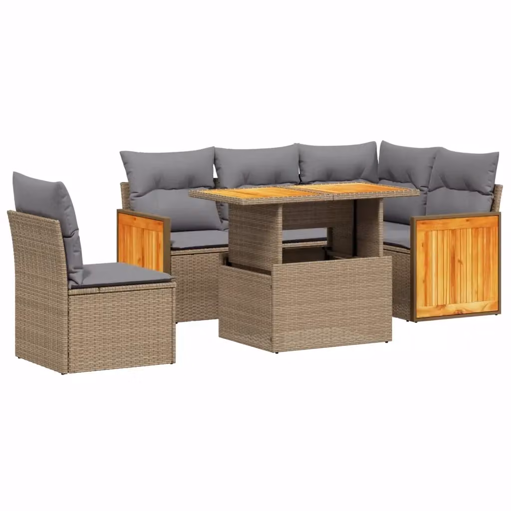 vidaXL Set Divano da Giardino a L 6 pz con Cuscini Beige e Tavolino da Caffè Moderno – 2