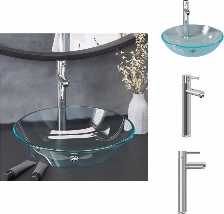vidaXL Lavabo con rubinetto e set di scarico in vetro temperato - Lavabo da bagno