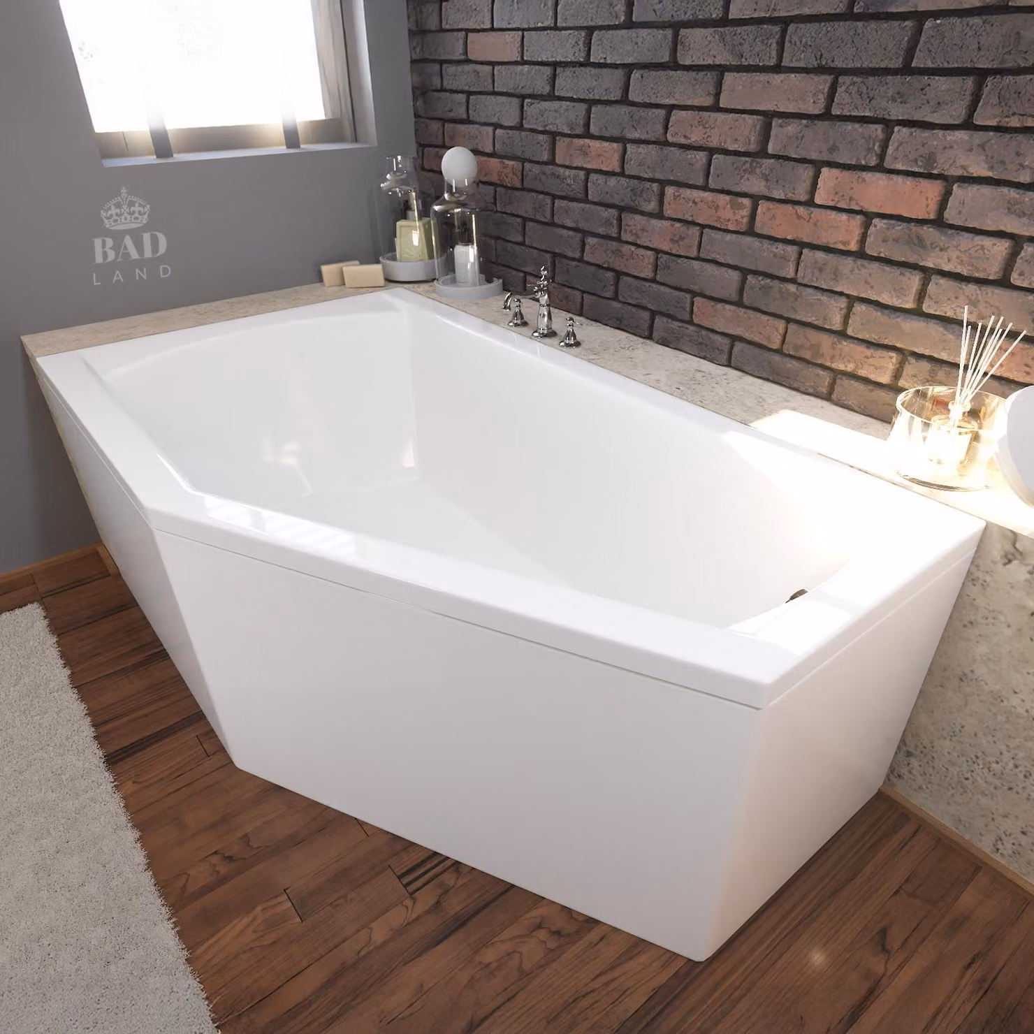 Vasca da bagno angolare 160x90 sinistra con grembiule in acrilico, set di scarico e piedini GRATIS | set completo 4in1 originale sifone per vasca da bagno in acrilico | BADLAND SELENA