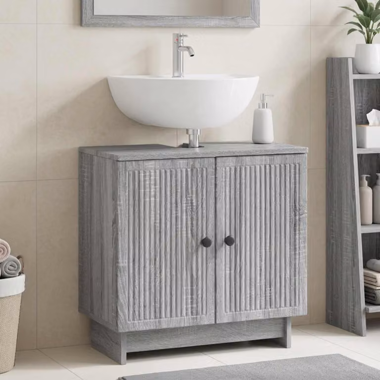 Armadio per lavabo da bagno moderno vidaXL EDE in stile Sonoma grigio e nero con ante a battente