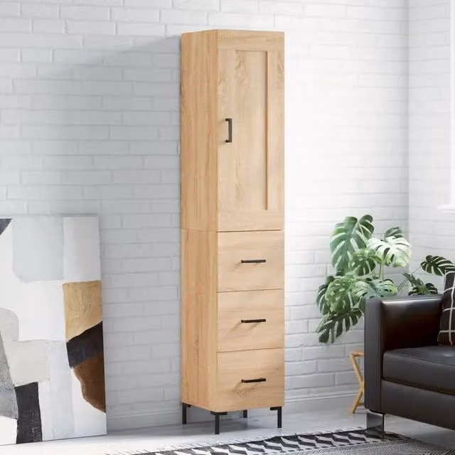 Mobile a muro moderno vidaXL in legno color rovere con ante a battente e ripiani interni, L/P/H: 34,5 x 34 x 180 cm