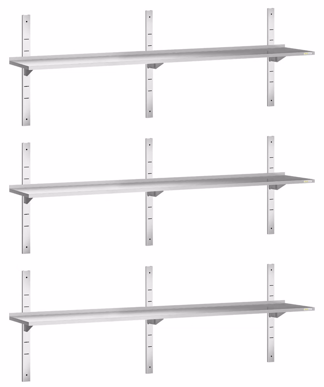Set di 3 mensole a parete in acciaio inossidabile, dimensioni 2000 x 400 mm, PREMIUM - GOLDINOX