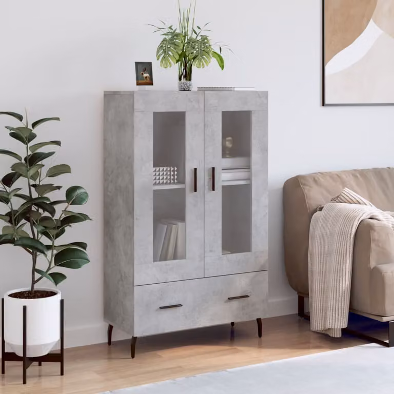Credenza moderna vidaXL in legno multistrato e metallo, colore grigio cemento, L: 69,5 cm, P: 31 cm, H: 115 cm