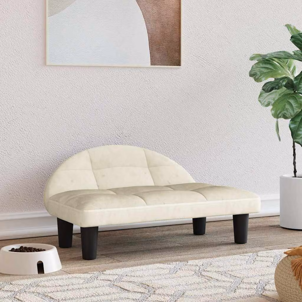 vidaXL Lettino per Cani in Velluto Beige con Struttura in Legno L 70 cm x P 52 cm x H 30 cm