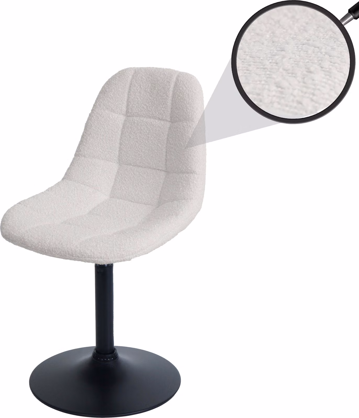 Sedia da pranzo HWC-A60, sedia da cucina girevole, acciaio Tessuto /tessuto bouclé (450g/m²) ~ crema