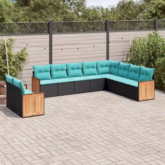 Set Divani da Giardino 10 pz con Cuscini Nero in Polyrattan 3227793