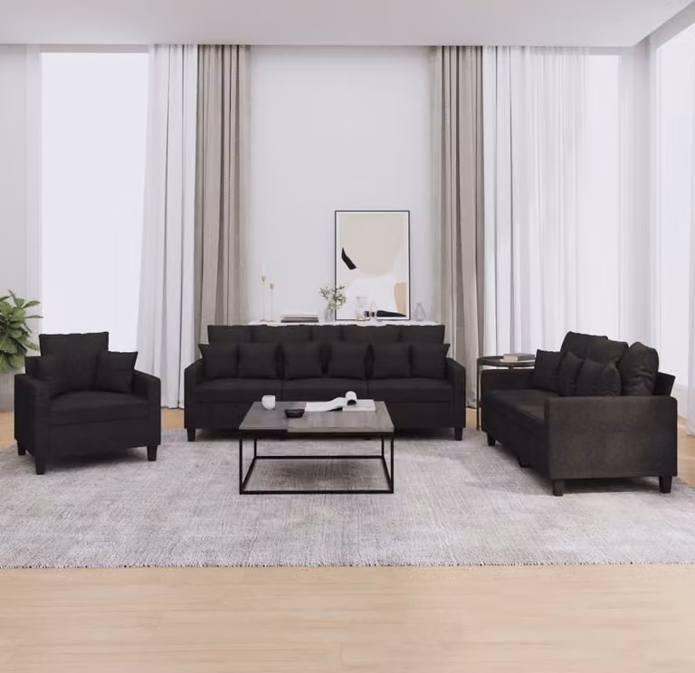 Maison Exclusive - Set divano a 3 pezzi con cuscini in tessuto nero