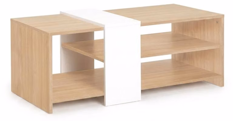 Tavolino da Salotto Moderno Aladin Legno Naturale e Bianco 100x53x41.5cm