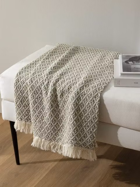 Plaid Ali in cotone a quadri verde, bianco e grigio Kenay Home