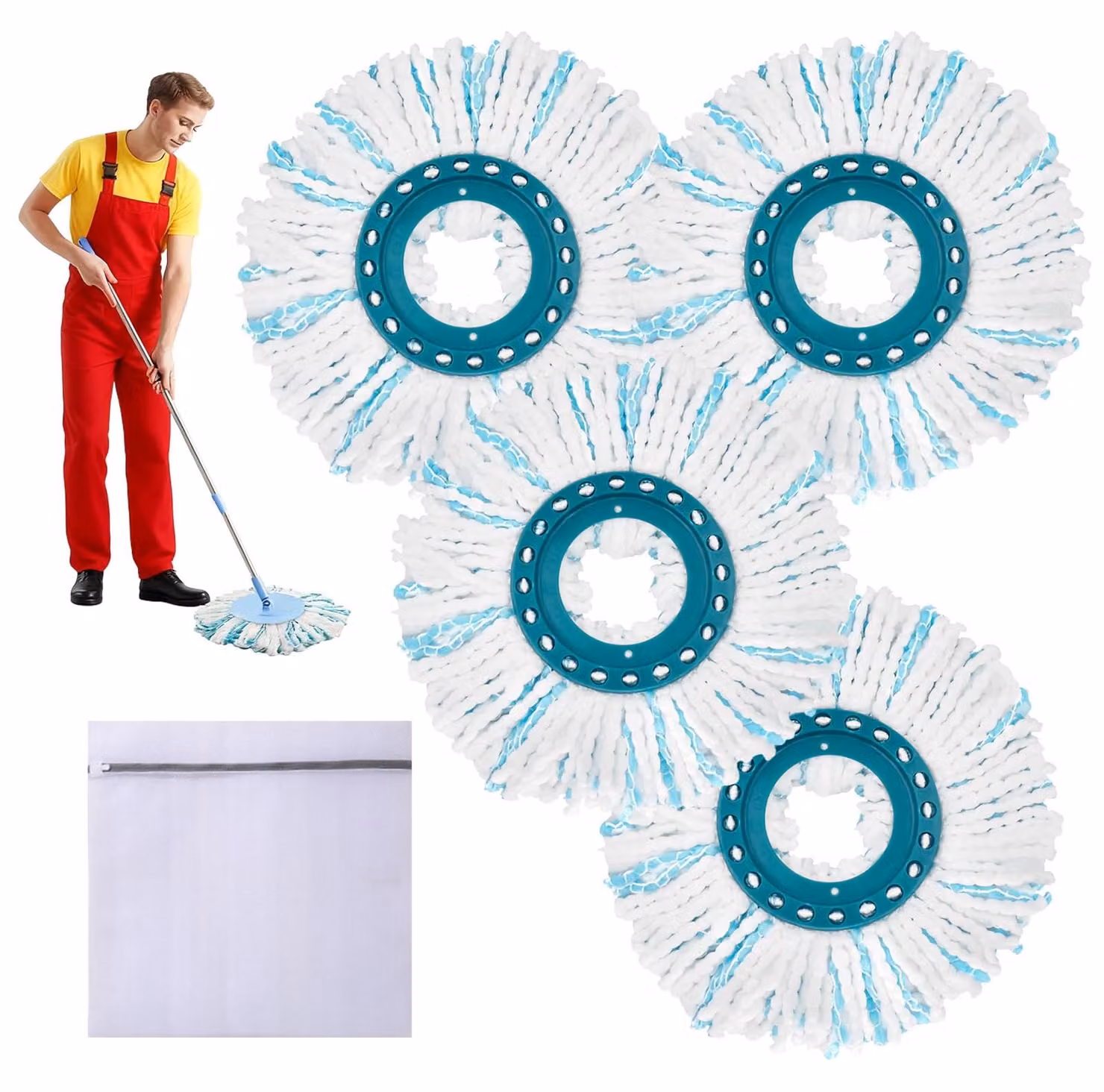 Confezione da 4 testine di ricambio per mop, rotonde, da 35 cm, compatibili con il mop Twist