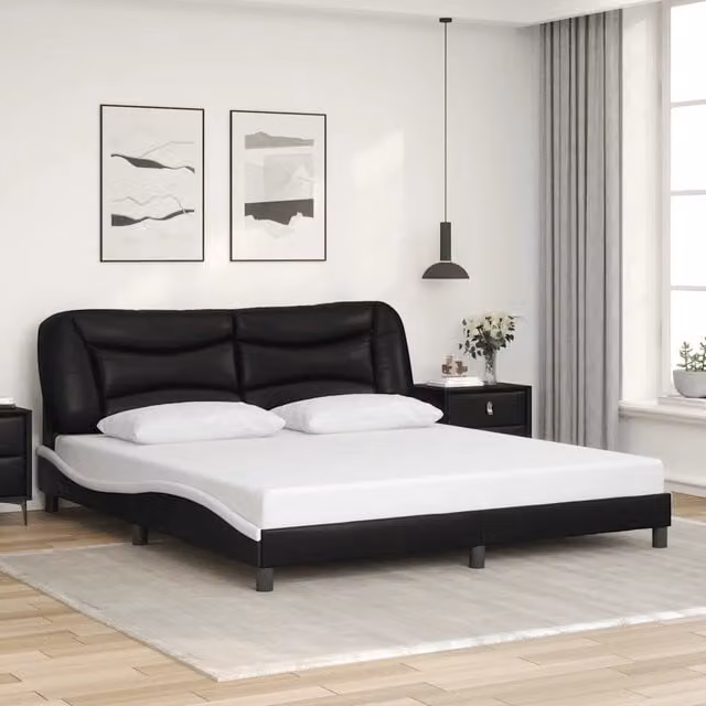 Giroletto senza Materasso-Struttura Letto Hvar Nero e Bianco 180x200 cm in Similpelle