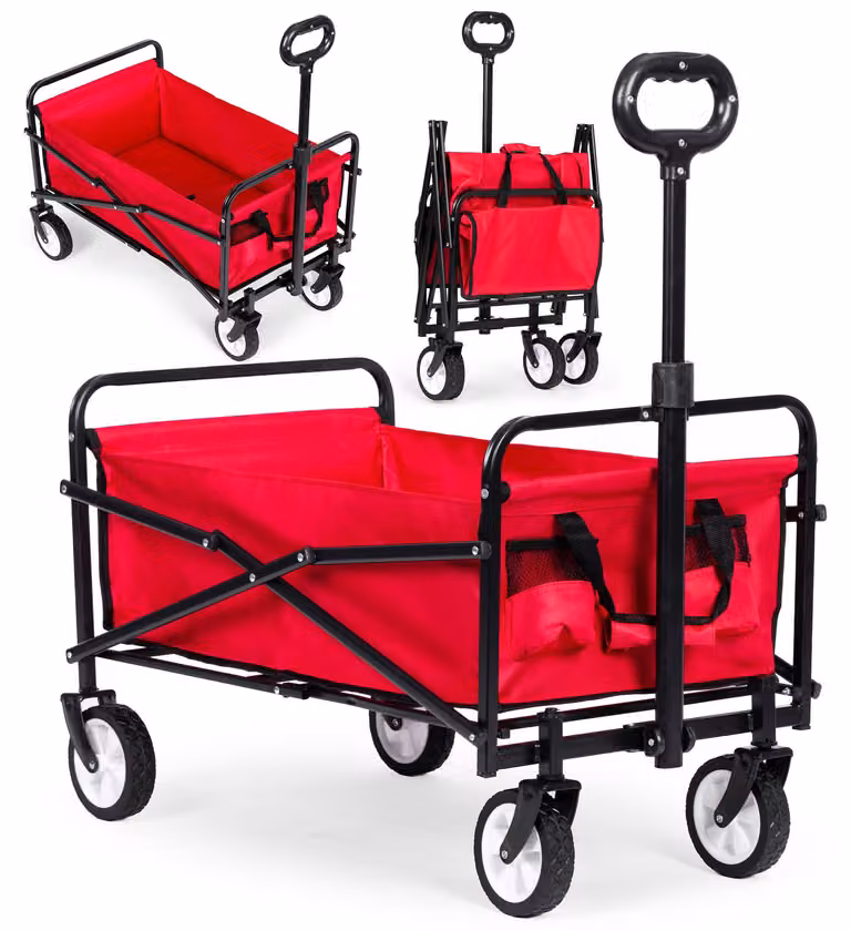 Carrello da spiaggia, da giardino e da trasporto, pieghevole, rosso, 48x90 cm, MultiGarden