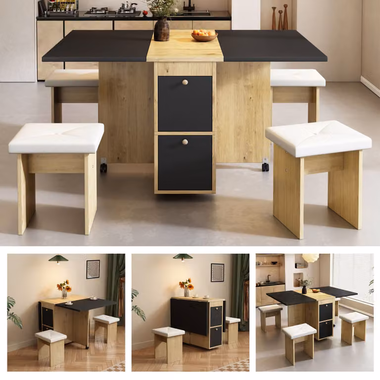 Set da pranzo (composto da tavolo da pranzo e 4 sedie), tavolo da pranzo pieghevole, 120×80×75 cm, tavolo da pranzo allungabile multifunzionale, sedie da pranzo,