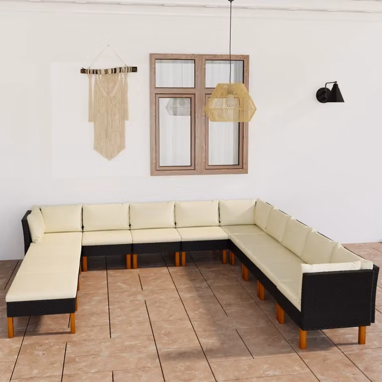Maison Exclusive - Set da giardino da 12 pezzi con cuscini in polyrattan nero